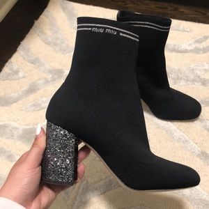 Miu Miu Sock Boot with Glitter Heel